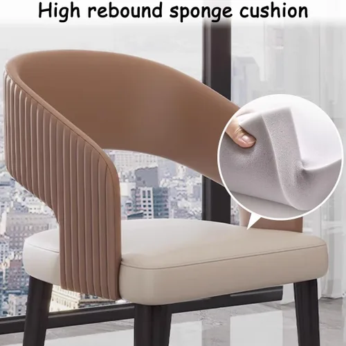 Vista 6 de YVYKFZD Mid Century Dining Chairs, Leather Kitchen Chairs Set, Dining Room Chair with Curved Backrest and Metal Legs, Upholstered Armchair Comfy