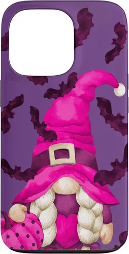 Vista 10 de Halloween Pink Pumpkin and Bat Decor with Cute Witch Gnome Case for iPhone 17