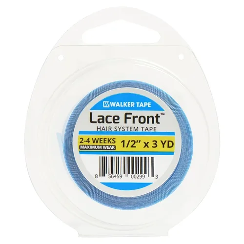 Walker Tape Rollo de cinta de soporte frontal de encaje azul de 1/2 pulgada x 3 yardas, cinta de peluca de doble cara para pelucas de encaje, tupés