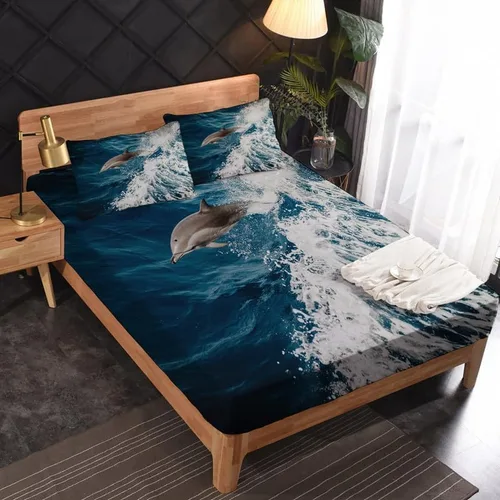 Vista 2 de zcsm Dolphin Sheets Queen - Sábanas de microfibra suave con bolsillo profundo y patrón sin arrugas, 4 piezas