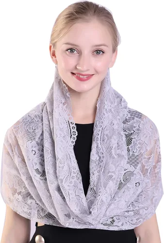 Vista 5 de Grettytling Soft and Comfortable Mantilla Veils 5 Colors Spanish Style Lace Infinity Veil Mantilla Latin