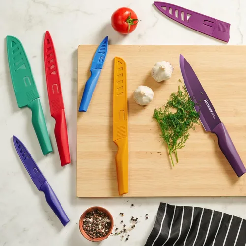 Vista 3 de Astercook - Juego de cuchillos de cocina, juego de 12 piezas con código de colores, juego de 6 cuchillos de chef de acero inoxidable