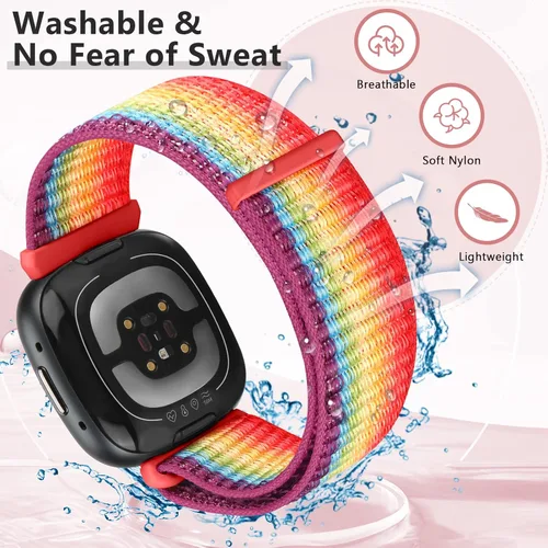 Vista 2 de Bcuckood Correa de nailon compatible con Fitbit Sense 2/Fitbit Sense/Fitbit Versa 4/Fitbit Versa 3 Bandas, para mujeres y hombres, correa de nailon