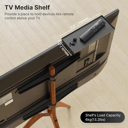 Vista 5 de PUTORSEN Soporte de TV con caballete de madera de alta calidad, trípode ajustable para pantalla LCD LED de 45 a 65 pulgadas, con estante superior