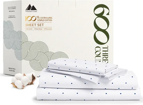 Vista 53 de Mayfair Linen Juego de sábanas de 100% algodón egipcio, tamaño individual (paquete de 2) – Sábanas de lujo blancas de 600 hilos, tamaño individual