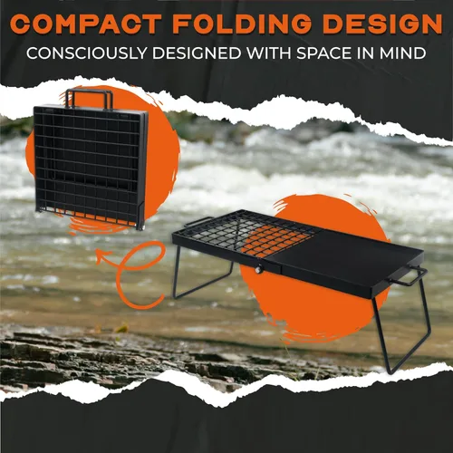 Vista 3 de Adventure Seeka Parrilla plegable resistente de 24 pulgadas, superficie de cocción apta para alimentos, diseño plegable compacto, parrilla portátil
