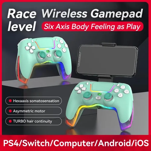 Vista 4 de RALAN Green Wireless Controller Compatible with Playstation 4ProSlimfor PS4 Dualshock 4 Gamepad with Adjustable LED Lighting, 3.5mm Audio Jack and