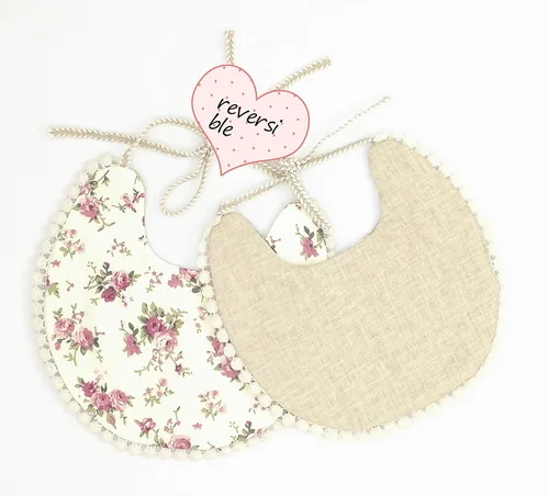Vista 6 de Babero de bebé para niñas, reversible, impermeable, hecho a mano, de algodón natural, de 0 a 12 meses, paquete de 2