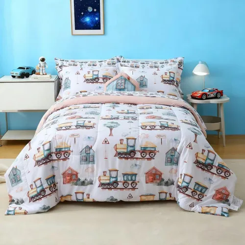 Vista 29 de Mooreeke Juego de edredón tamaño Twin para niños de 6 piezas, juego de ropa de cama azul camión para adolescentes, ropa de cama de microfibra suave
