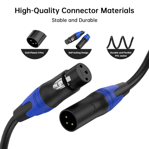 Vista 4 de Paquete de 2 cables XLR macho a hembra de 10 pies de cable de micrófono equilibrado profesional XLR macho a hembra, cable de extensión de micrófono