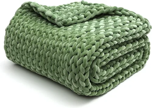 Vista 34 de YnM Manta con Peso de Chenilla, Diseño de Punto Grueso Hecho a Mano, Suave y Acogedora, Regula la Temperatura y Transpirable, Manta Lavable a