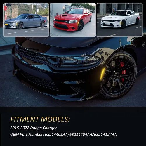 Vista 4 de D-Lumina - Luces LED de señalización lateral delantera ámbar, luces laterales de doble LED con lente ahumada para Dodge Charger 2015-2022