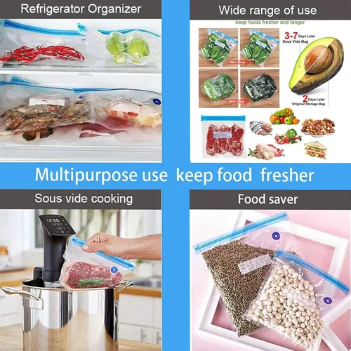 Vista 6 de Sous Vide - Bolsas de 31 unidades (24 bolsas con cremallera al vacío y 2 clips de sellado y 5 válvulas de aire), bolsas reutilizables sin BPA