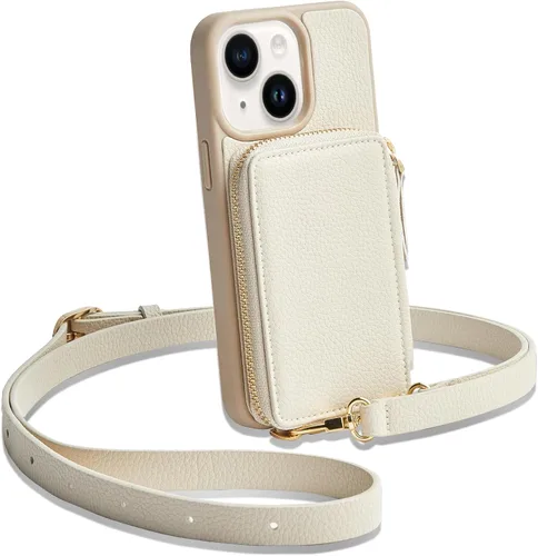 Vista 10 de ZVE funda tipo cartera bandolera para iPhone 13 Pro (6.1 pulgadas, 2021) y tarjetero de cuero con cremallera e interferencia de radiofrecuencia