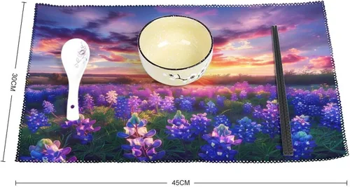 Vista 2 de Spring Sunrise Bluebonnets Texas Hill Country Placemats Set of 6 Resistant Table Mats Washable Place Mats for Dinner Party Table Decoration