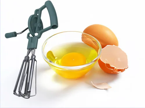 Vista 4 de Juego combinado de batidor de huevos de manivela de mano, batidor rápido de huevos giratorio de doble cabeza con 4 tazas de vidrio de borosilicato