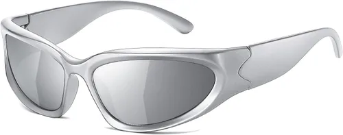 Vista 12 de JASPIN Y2K Gafas de Sol Envolventes para Mujeres y Hombres, Plata, Ovaladas, de Moda, Deportivas, con Protección UV