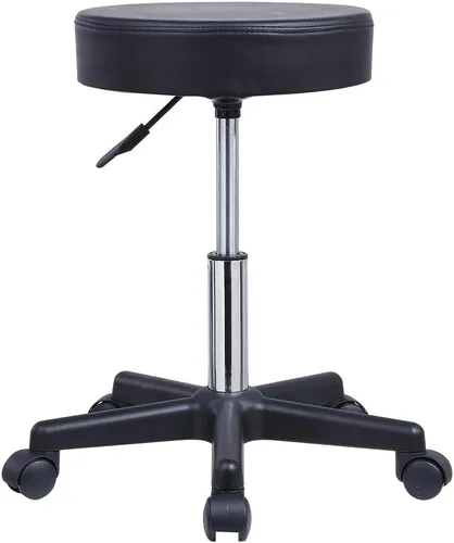 KKTONER Taburete redondo con ruedas de cuero PU ajustable giratorio de trabajo de dibujo SPA Taburetes de salón Silla con ruedas Negro