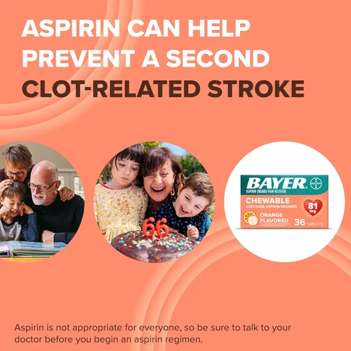 Vista 5 de Bayer Aspirina dosis baja 81 mg tabletas masticables para aliviar el dolor, sabor naranja, 216 tabletas (paquete de 6)