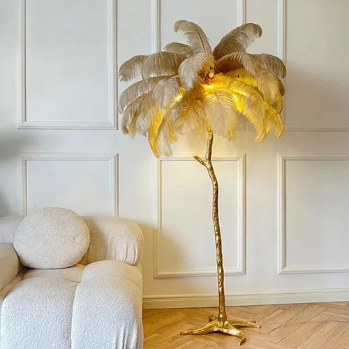 Vista 7 de JAYMP Lámpara de mesa de plumas de avestruz con cable enchufable para sala de estar, sofá, mesita de noche, lámpara de lectura de pie, elegante