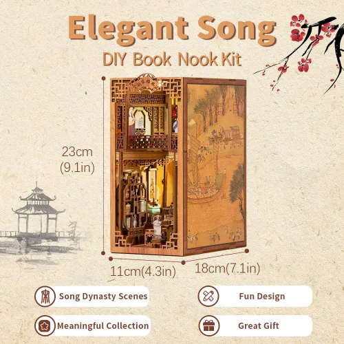 Vista 4 de Fsolis Kit de rincón de libros, kit de casa de muñecas en miniatura 3D, rompecabezas de madera 3D, kit de rincón de libro, kit en miniatura