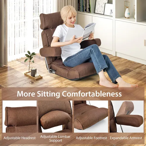 Vista 20 de KOMFOTT Sofá plegable ajustable, tumbona tapizada para interiores con reposacabezas ajustable de 6 posiciones, soporte lumbar, asiento extendido