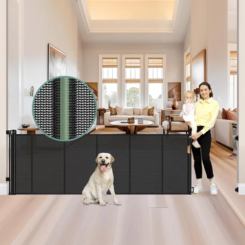 Vista 11 de Puertas retráctiles reforzadas de 33 pulgadas de alto x 55 pulgadas de ancho para puertas, paquete de 2, color negro