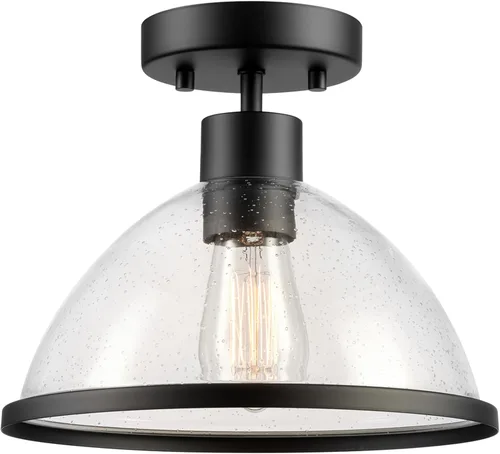 Vista 13 de Lámpara de techo de montaje semiempotrado GLOBE Electric 44301 Charlie de 1 luz para interior/exterior, bronce aceitado, pantalla de vidrio