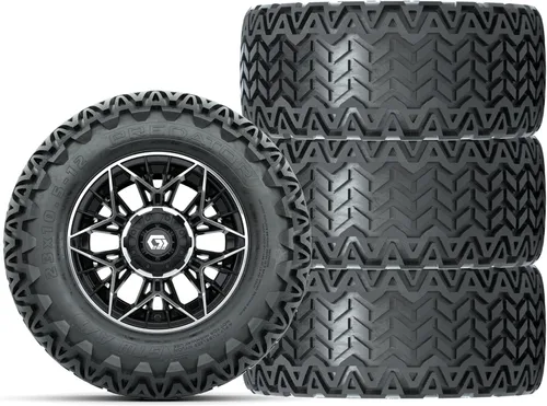 Vista 11 de GTW Combo de ruedas y neumáticos para carrito de golf de 12 pulgadas Ruedas cromadas estelares GTW en neumáticos todo terreno Predator de 23 x