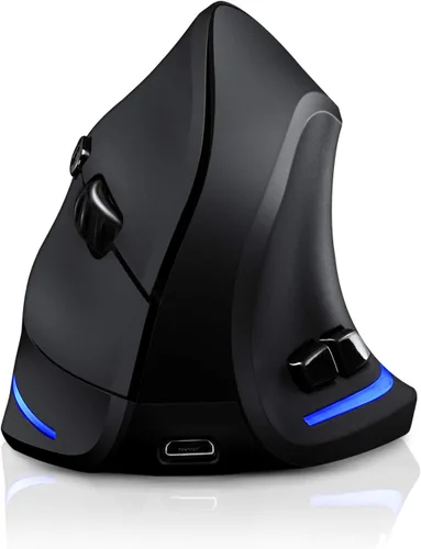 TRELC Ratón ergonómico, ratón óptico vertical inalámbrico de 2.4 G con sensibilidad ajustable (1000/1600/2400 DPI), 6 botones para PC, computadora
