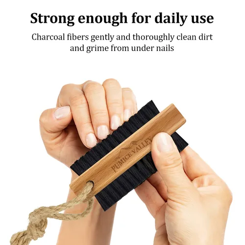 Vista 4 de Cepillo de uñas de madera con cerdas de carbón de nylon y cuerda para colgar - Cepillo de uñas de doble cara para frotar uñas de dedos y pies