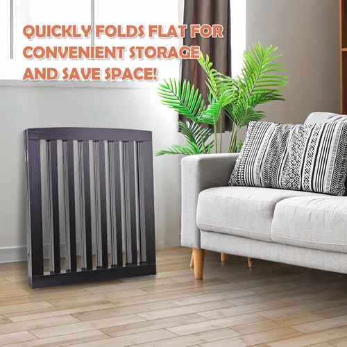 Vista 6 de Puerta para perros para mascotas, para interiores, para escaleras, puertas, 82 x 24 pulgadas, 4 paneles, valla para perros, extra ancha, de madera