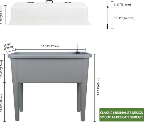 Vista 3 de Dexceder Cama de jardín elevada de riego automático de 13.2 galones con tapa transparente de ventilación, invernadero profundo para verduras, maceta