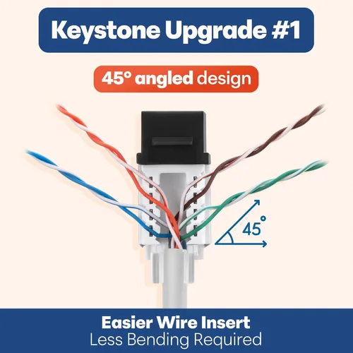 Vista 198 de Everest - Paquete de 50 conectores Keystone RJ45 Cat6 en ángulo de 45°, color blanco, conectores RJ45 hembra de perfil delgado, conector Keystone