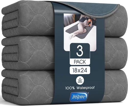 Inspire Almohadillas para la cama | Almohadillas de incontinencia reutilizables grises que ocultan manchas | Almohadilla impermeable para colchón |