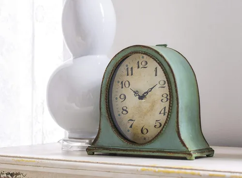 Vista 5 de Creative Co-Op Reloj de repisa de metal con acabado aguamarina