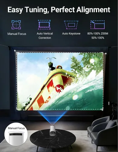 Vista 5 de Mini proyector con WiFi 6 y Bluetooth 5.2, aplicación incorporada, proyector portátil inteligente compatible con 4K 1080P FHD, 180° giratorio