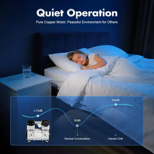 Vista 3 de Bomba de vacío sin aceite 7CFM 1100w, cabezal de compresor de aire silencioso 110v Bomba de silencio de diafragma Bomba de silencio de diafragma