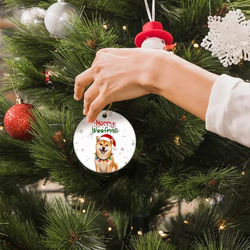 Vista 5 de Shiba Inu Gifts - Adornos navideños de cerámica para árbol y auto