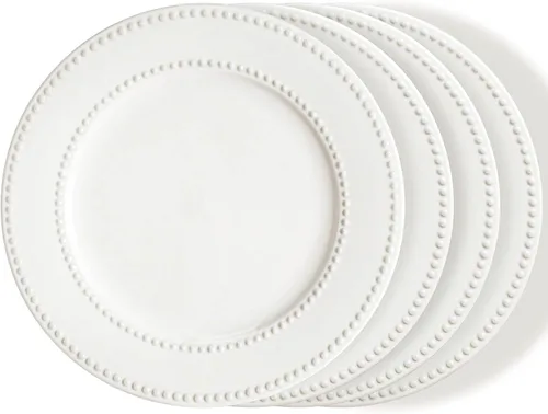 Juego de Platos de Cena Wareland de 4, Platos de Cerámica Blancos de 10.5 Pulgadas, Platos para Ensalada en Relieve, Platos de Servir para Aperitivo