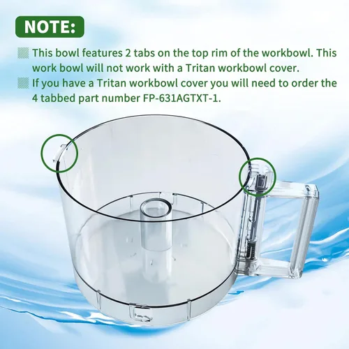 Vista 2 de Recipiente de trabajo para procesador de alimentos de 7 tazas compatible con Cuisinart DLC-10 Series, FP-631AGTX-1, NOTA: Este recipiente cuenta