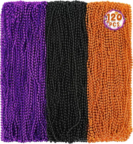 Vista 13 de Huskein Collar de cuentas, 120 cuentas de Mardi Gras, collares coloridos de cuentas de Mardi Gras de 33 pulgadas, accesorios de disfraz de fiesta