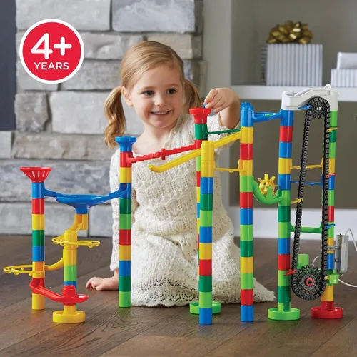 Vista 12 de MindWare Marble Run - Juego de construcción de 110 piezas con 82 piezas de pista, 15 canicas y elevador motorizado