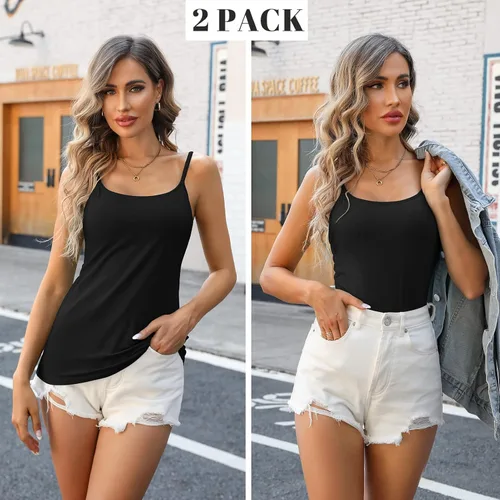 Vista 2 de V FOR CITY Camisola de algodón con tirantes delgados ajustables para mujer, paquete de 2