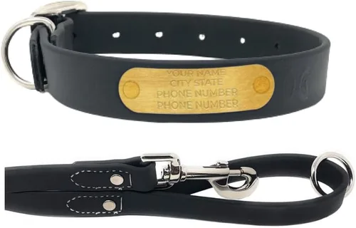 Vista 13 de Regal Dog Products Collares de perro pequeños negros impermeables con placa de nombre personalizada grabada Collar de perro de Biothane