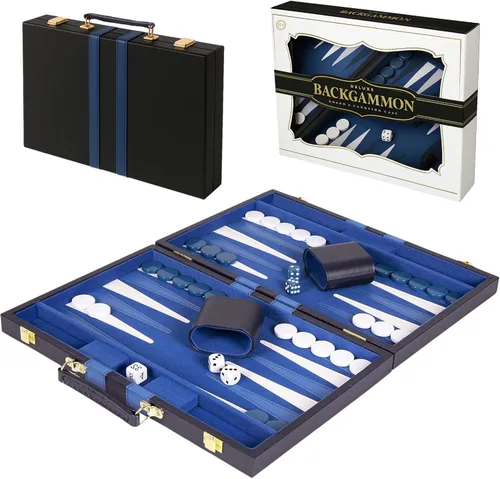 Vista 11 de Juego de Backgammon Premium de 11 Pulgadas Pequeño Negro - Juego de Backgammon para Adultos y Niños - Juego de Mesa de Backgammon de Efecto Cuero