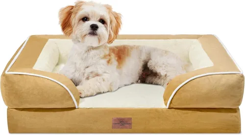 Vista 65 de Comfort Expression - Cama ortopédica para perros medianos de 30x20 pulgadas, cama impermeable de espuma de huevera para mascotas medianas
