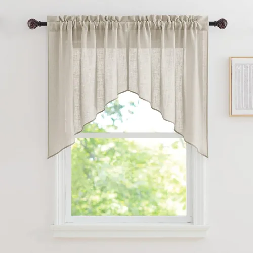 Vista 90 de RYB HOME Cortinas Cortas de Lino con Cenefas Swag - Niveles Semitransparentes para la Parte Superior de Ventanas, Decoración del Hogar con Filtrado