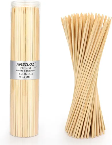 Vista 8 de Brochetas de madera de bambú de 6 pulgadas para barbacoa, kabob, aperitivo, fruta, salchicha, fuente de chocolate, palitos de brocheta de barbacoa