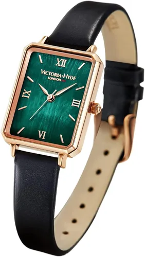 VICTORIA HYDE Relojes de mujer Verde Madre de Pearl Dial Relojes de pulsera para mujer Correa de cuero genuino Caja rectangular clásica (verde),